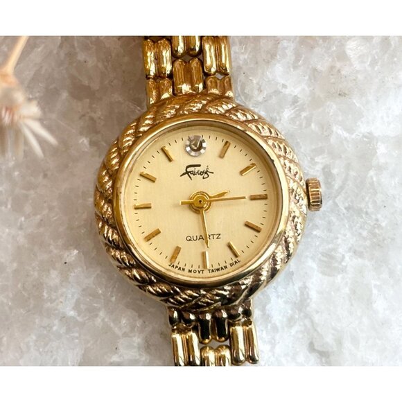 Accessories - Faberge Rope Gold Toned Bracelet Analog Vintage Wristwatch - 19mm - WORKS!